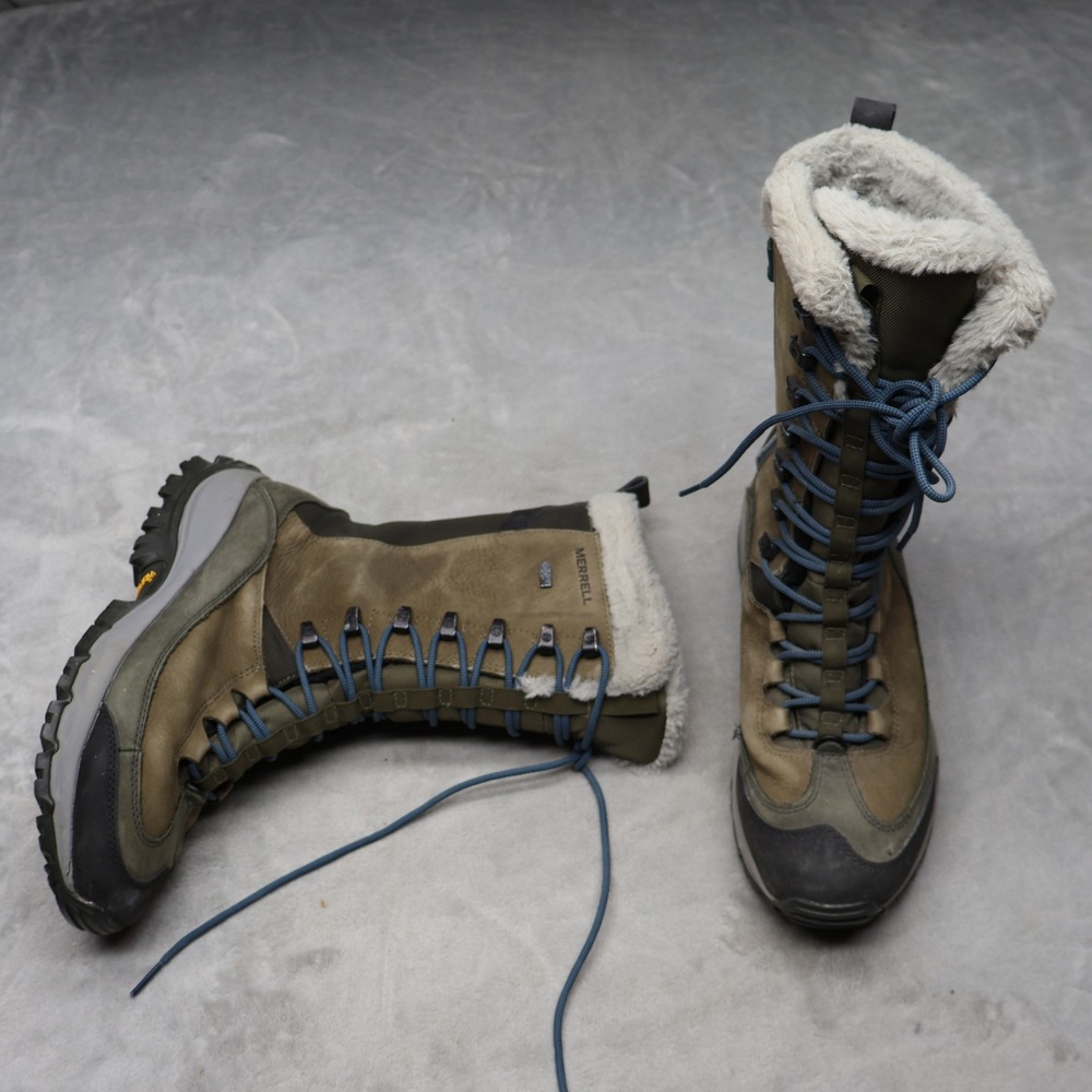 Merrell Womens 9 Winter Boots Blue Thermo Rhea Tall Waterproof Leather Faux Fur